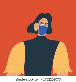 Colorful vector illustration depicting girl in face mask. Preventive measure to stop the spread of the virus. Lifestyle during the coronavirus pandemic. Protection from pneumonia, flu.