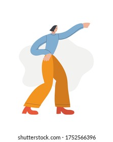 Colorful vector illustration. Depiction of dancing boy. Abstract shape on the background. Dance moves, activity, entertainment.
