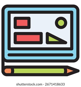 Farbige Vektorgrafik eines Designtabletts und eines Stifts, flach