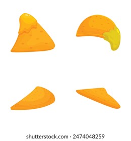 Colorful vector illustration of different shaped nacho chips with cheese topping