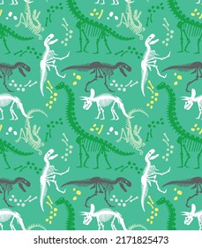 Colorful vector illustration of dinosaur fossils in a laid-back style.