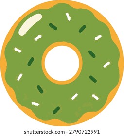 Colorful vector illustration of donut matcha isolated on a white background for bakery, cafe, menu, and food design projects.