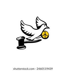 Colorful vector illustration of a dove carrying an olive branch, symbolizing global peace and unity