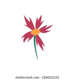Colorful vector illustration drawn in flat style. Suitable for books, articles, web sites, apps etc. Image of red flower with vibrant yellow stigma 