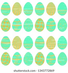 Colorful vector illustration with easter eggs on white background, artistic, textured. Festive greeting card design template.
