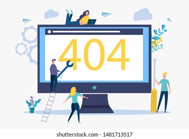 Colorful vector illustration, error 404, disconnect from the internet, not available. People connect internet access