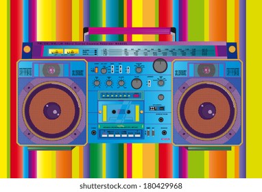 a colorful vector illustration of a fantastic retro ghettoblaster 