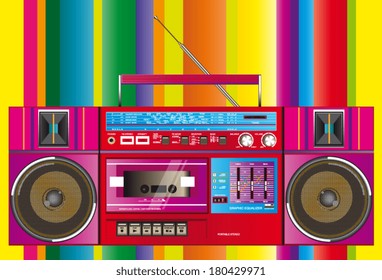 a colorful vector illustration of a fantastic retro ghettoblaster 