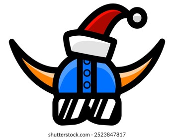 A colorful vector illustration featuring a Viking-themed character wearing a festive Santa hat. The design showcases the iconic Viking helmet with sharp.