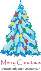Ilustración vectorial colorida al estilo de la caricatura plana. Árbol de Navidad, bolas de colores.