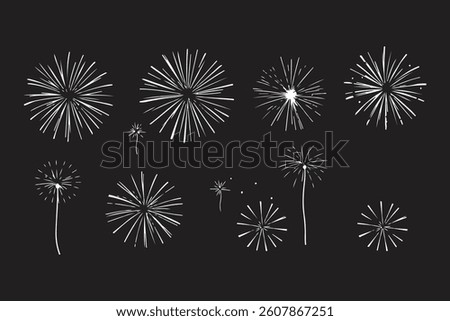 Colorful vector illustration of flat fireworks explosion firework element set 