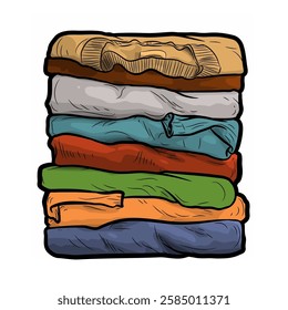 Colorful vector illustration of folded laundry stack
