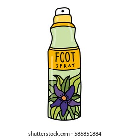 A colorful vector illustration of foot spray with floral print in green and yellow tones