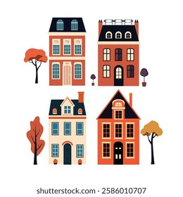Colorful Vector Illustration of Four Unique Houses