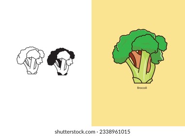 A colorful vector illustration of fresh broccoli, isolated on a white background, perfect for use in magazines, books, posters, cards, menu covers, and web pages.