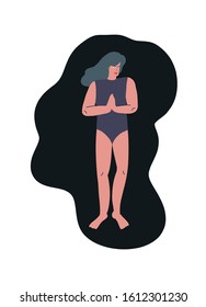 Colorful vector illustration with a girl standing in yoga pose. Healthy lifestyle, sport and wellness.