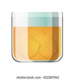 Colorful vector illustration of glass of whisky on the rocks