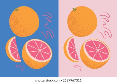Colorful Vector Illustration of Grapefruit – Whole, Half, and Slice Citrus Fruit Design