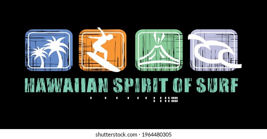 Colorful vector illustration of graphic elements related to surfing. Art for print on t-shirts, posters and etc ...