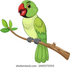 Ilustración vectorial colorida de un loro verde