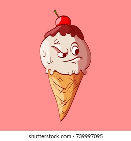 Colorful vector illustration of a grumpy cartoon ice cream