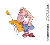 Colorful vector illustration of a grumpy taxi driver