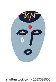 Colorful vector illustration. Hand drawn image depicting theatrical or mystical mask. Crying face.