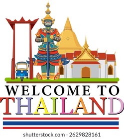 Colorful vector illustration highlighting iconic Thai landmarks with vibrant colors and detailed design elements