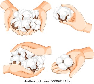 Colorful vector illustration of human hands holding cotton