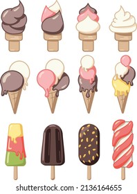 Colorful vector illustration.
Ice cream set.