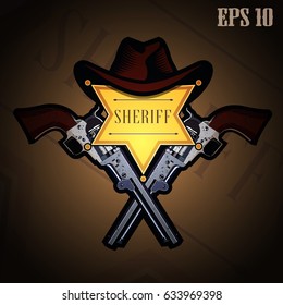 colorful vector illustration with the image of the Sheriff's star and pistols