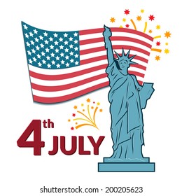 Colorful vector illustration of independence day USA, holiday card by July 4 with the Statue of Liberty