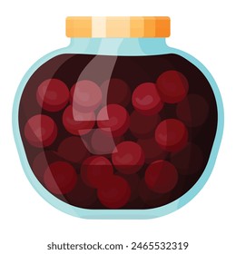 Colorful vector illustration of a jar filled with cherry jam, isolated on white