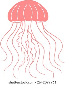 A colorful vector illustration of a jellyfish with flowing tentacles on a white background. Perfect for marine-themed designs and easy to edit.
