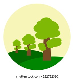Colorful vector illustration landscape with oak tree isolated on white background. 