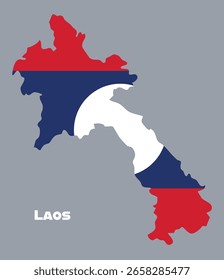 Colorido mapa de la Ilustración vectorial de Laos con la bandera nacional superpuesta. Perfecto para educación, cultura, guías de viaje y presentaciones geográficas