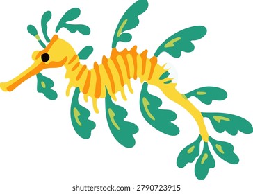 Colorful vector illustration of a leafy seadragon isolated on a white background for educational ocean and nature projects.