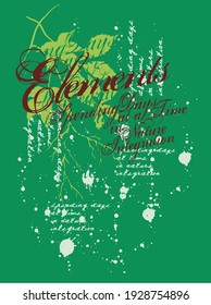 Ilustración vectorial colorida de hojas y salpicaduras de pintura y texto con referencia a la ecología.