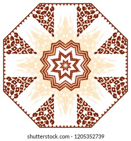 Colorful vector illustration. Leopard spots, tribal decorative pattern. Hand drawn texture. Abstract mixed animal, geometric print. Art ethnic backdrop. Head scarf, neckerchief, textile, carpet, rug