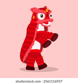 A colorful vector illustration of a Lion Dance (Barongsai) character, symbolizing good luck, prosperity, and happiness in Chinese culture. Designed in a modern flat style with intricate details, makin