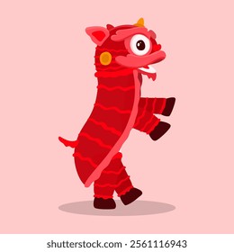 A colorful vector illustration of a Lion Dance (Barongsai) character, symbolizing good luck, prosperity, and happiness in Chinese culture. Designed in a modern flat style with intricate details, makin