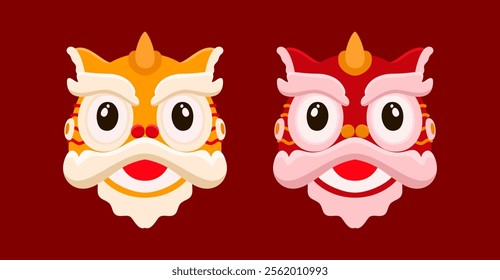 A colorful vector illustration of a Lion Dance (Barongsai) head, symbolizing luck, prosperity, and cultural tradition. Perfect for Chinese New Year decorations, greeting cards, and festive designs.