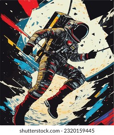 Colorful Vector Illustration of a Lost Astronaut in Space. Astral Wonderland