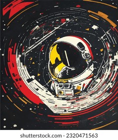 colorful vector illustration of a lost astronaut in space. rainbow astral odyssey