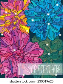 colorful vector illustration major colors on a dark background with glowing circles and text, beautiful flowers