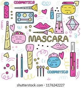 Colorful vector illustration of makeup theme with women's cosmetics