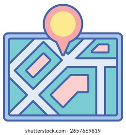 Colorful Vector Illustration of a Map with Location Pin, Navigat
