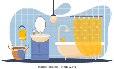 colorful vector illustration of modern bathroom interior 