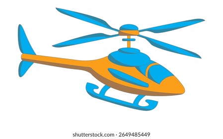 A colorful vector illustration of a modern helicopter in orange and blue colors. Perfect for children’s books, transportation-themed designs, aviation content, or educational materials.