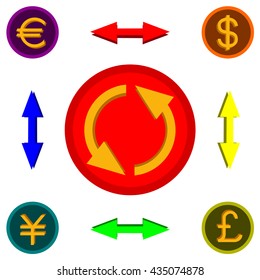 Colorful vector illustration of money conversion of the four major international currency
